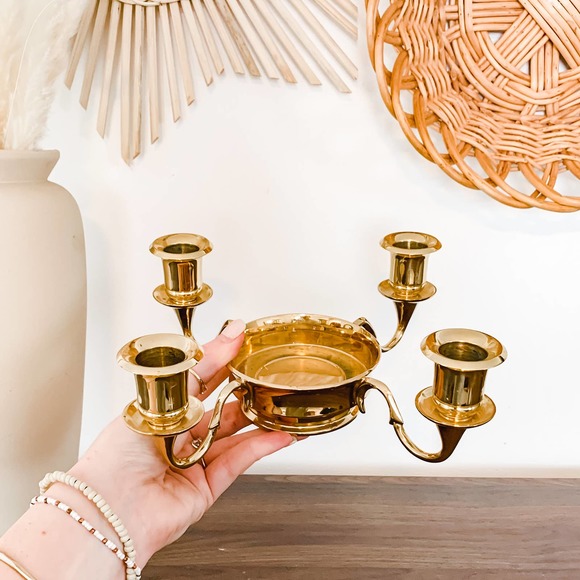 Vintage Aged Solid Brass Candle Candelabra MCM